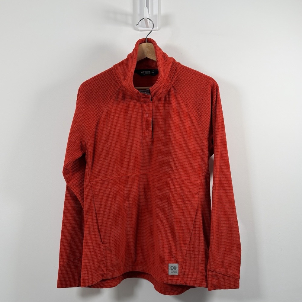 Outdoor Research Trail Mix Snap Pullover Mens Medium Orange Grid Fleece 288548